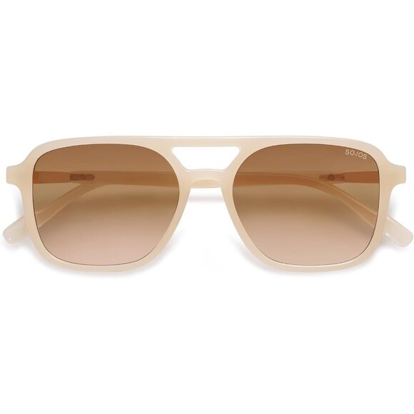 Sojos Women Mens Milky Cream Trendy Rectangle Retro Aviator Shades Sunglasses - Picture 3 of 8